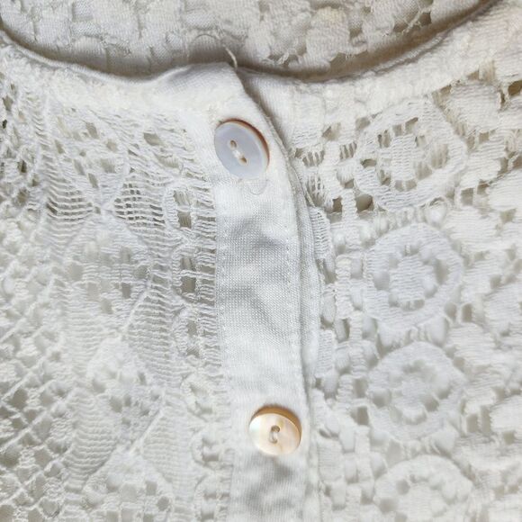 Cream Lace High-Low Top Sleeveless Button Up Sheer Blouse Small - Picture 12 of 13